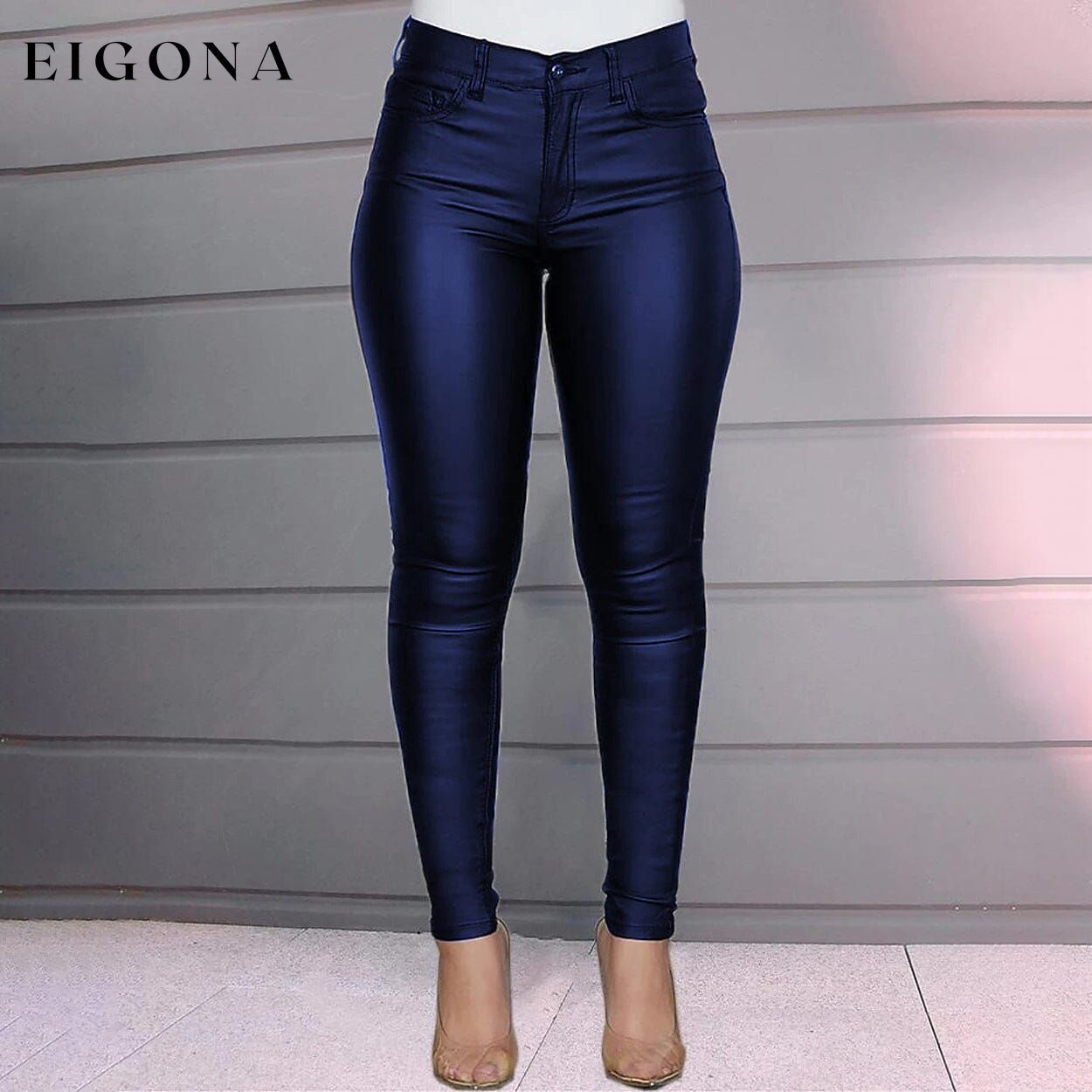 Women's Skinny Leather Pants Blue __stock:200 bottoms refund_fee:1200