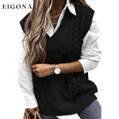Women's Sleeveless Sweater Vest Top Black __stock:200 clothes refund_fee:1200 tops