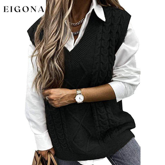 Women's Sleeveless Sweater Vest Top Black __stock:200 clothes refund_fee:1200 tops