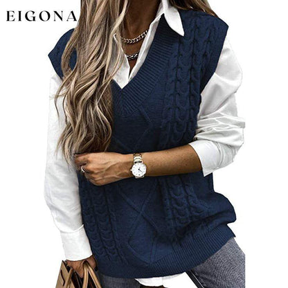 Women's Sleeveless Sweater Vest Top Blue __stock:200 clothes refund_fee:1200 tops