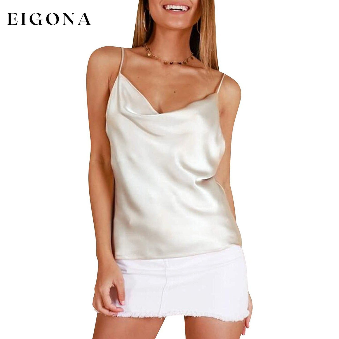 Women's Spaghetti Strap V-Neck Satin Suspender White __stock:200 clothes refund_fee:800 tops