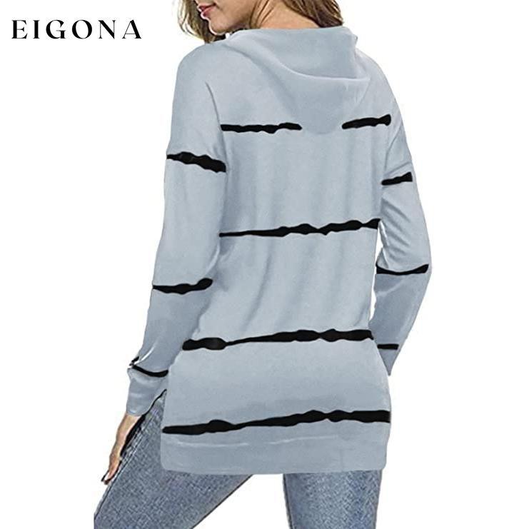 Women's Striped Printed Long Sleeve Drawstring Pullover Hoodie __stock:50 clothes refund_fee:800 tops