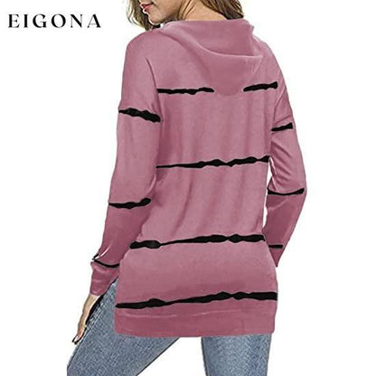 Women's Striped Printed Long Sleeve Drawstring Pullover Hoodie __stock:50 clothes refund_fee:800 tops