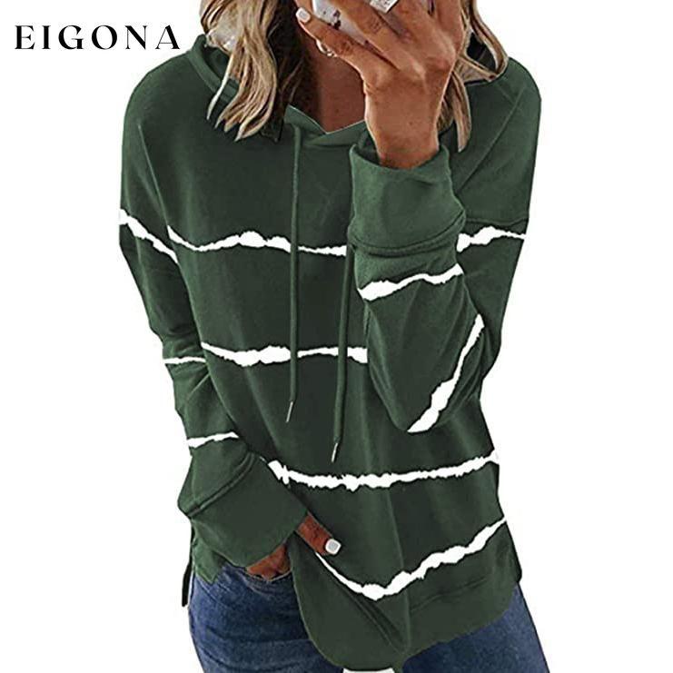 Women's Striped Printed Long Sleeve Drawstring Pullover Hoodie Green __stock:50 clothes refund_fee:800 tops