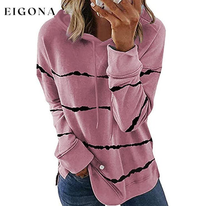 Women's Striped Printed Long Sleeve Drawstring Pullover Hoodie Pink __stock:50 clothes refund_fee:800 tops
