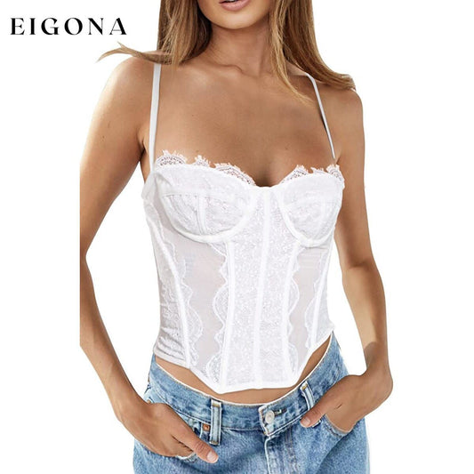 Womens Summer Lace Bustier Mesh Vintage Spaghetti Strap Open Back Boned Corset White __stock:200 clothes refund_fee:1200 tops