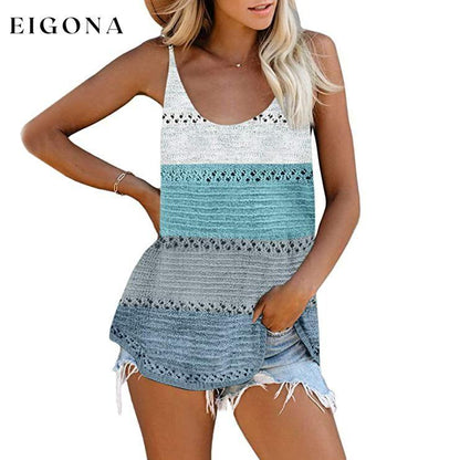 Women's Summer Scoop Neck Knit Cami Tank Blouse Sky Blue __stock:500 clothes refund_fee:1200 tops
