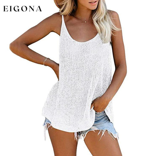 Women's Summer Scoop Neck Knit Cami Tank Tops White __stock:500 clothes refund_fee:800 tops