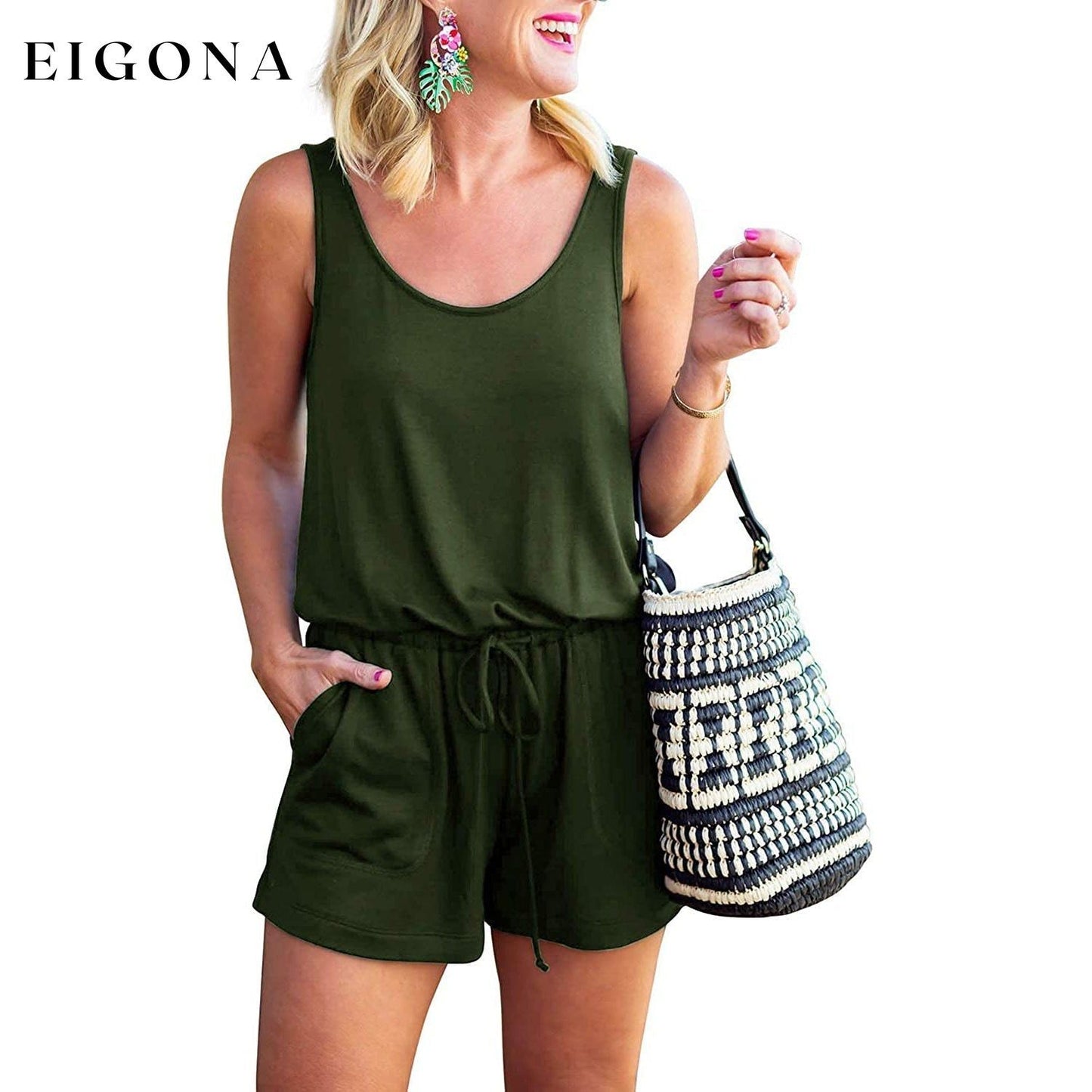 Women's Summer Sleeveless Tank Top Jumpsuit Army Green __stock:200 clothes refund_fee:1200 tops