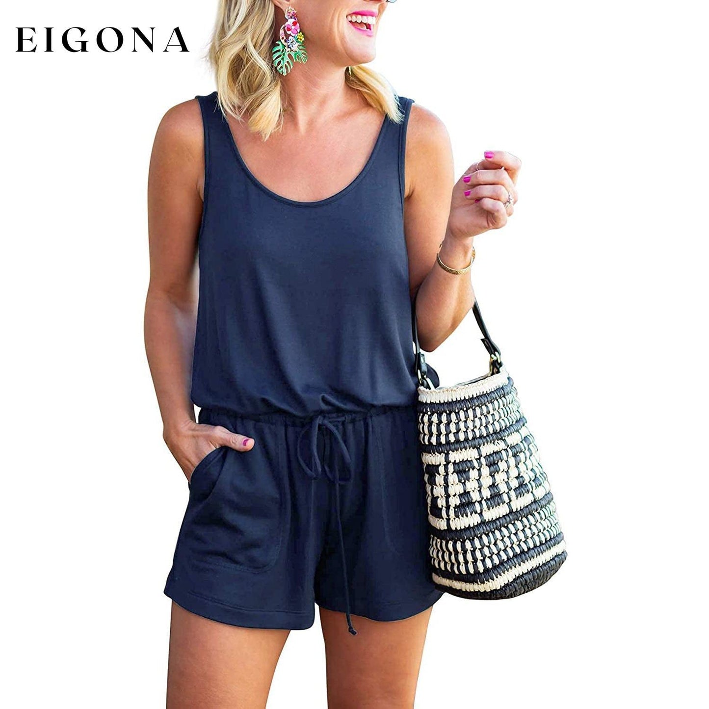 Women's Summer Sleeveless Tank Top Jumpsuit Navy __stock:200 clothes refund_fee:1200 tops