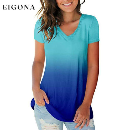 Women's Summer Tie Dye Short Sleeve T-Shirt Blue __stock:200 clothes refund_fee:800 tops