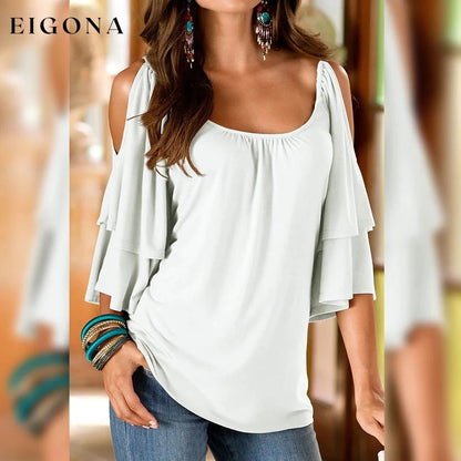 Women's T-Shirt Plain Ruffle Cold Shoulder Short Sleeve White __stock:200 clothes refund_fee:1200 tops