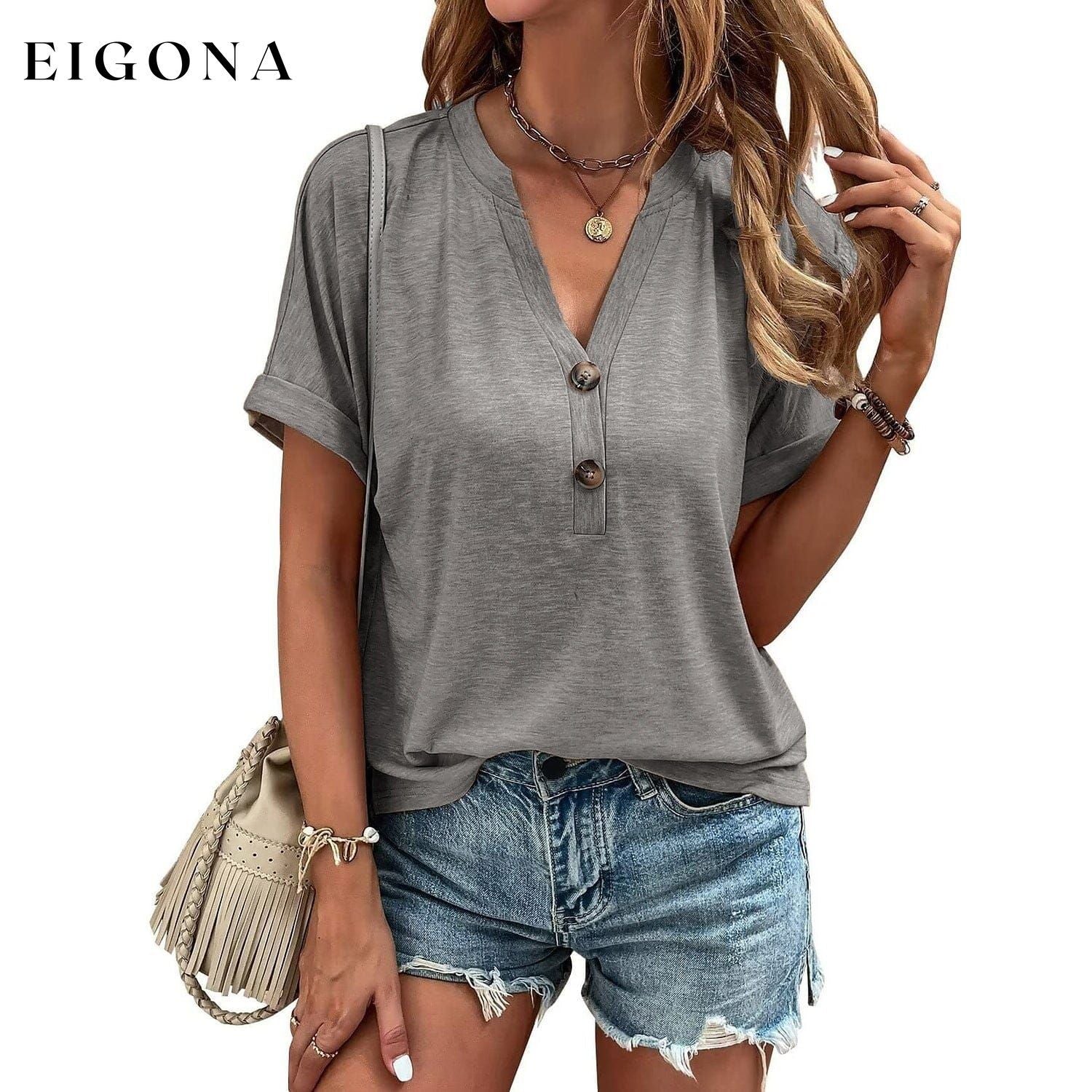 Women's T shirt V Neck Gray __stock:200 clothes refund_fee:1200 tops