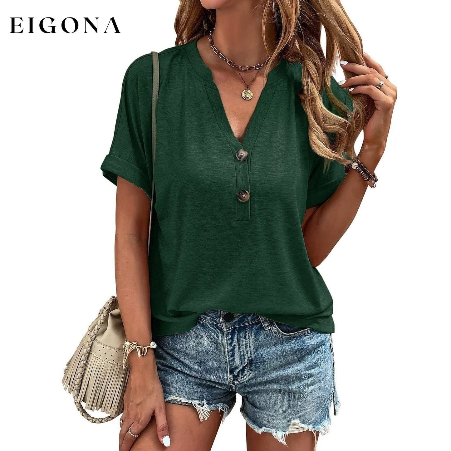 Women's T shirt V Neck Green __stock:200 clothes refund_fee:1200 tops