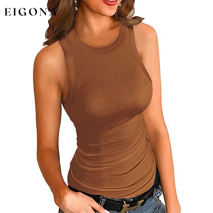 Women's Tank Sleeveless Cami Racerback Top Brown __stock:200 clothes refund_fee:1200 tops