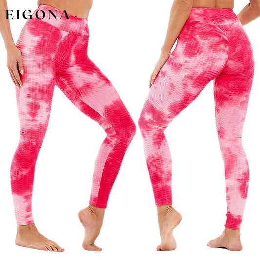 Women's Tie Dye High Waist Tummy Control Butt Lift Yoga Pants Workout Leggings Pink __stock:100 bottoms refund_fee:800