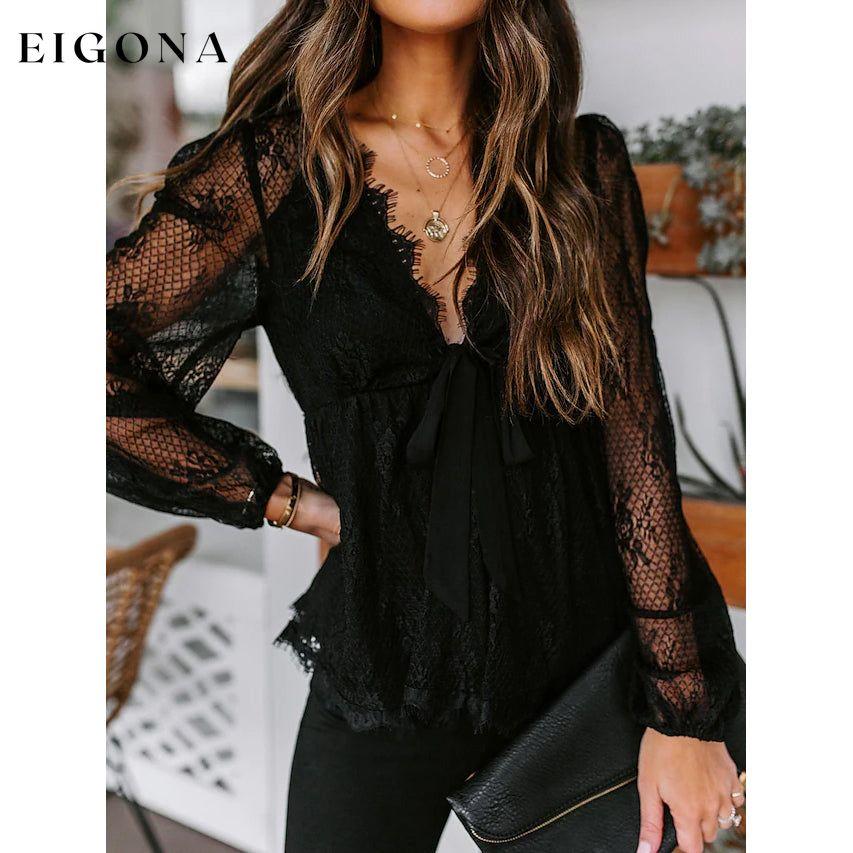 Women's Tunic Blouse Eyelet Top V Neck Tops Black __stock:200 clothes refund_fee:1200 tops