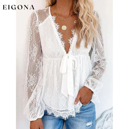 Women's Tunic Blouse Eyelet Top V Neck Tops White __stock:200 clothes refund_fee:1200 tops