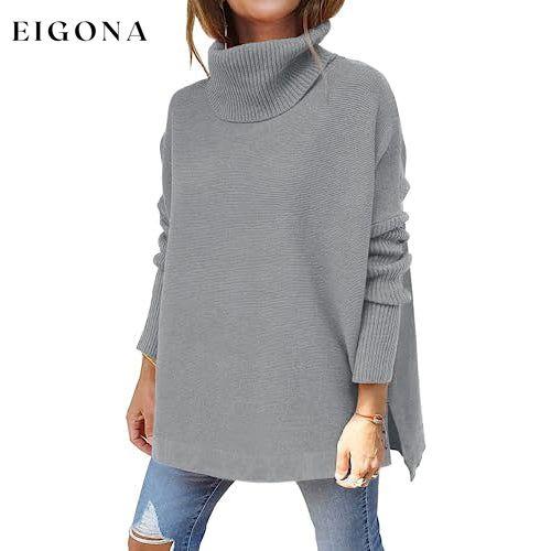 Women's Turtleneck Oversized Sweaters Long Batwing Sleeve Spilt Hem Tunic Light Gray __stock:200 clothes refund_fee:1800 tops