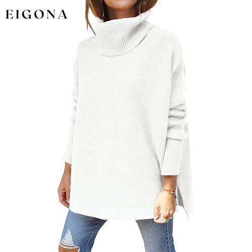 Women's Turtleneck Oversized Sweaters Long Batwing Sleeve Spilt Hem Tunic White __stock:200 clothes refund_fee:1800 tops