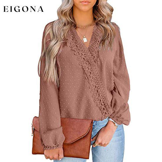 Women's V Neck Chiffon Lace Pom Pom Long Sleeve Top Pink __stock:200 clothes refund_fee:1200 tops