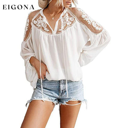Women's V-Neck Crochet Lace Top White __stock:200 clothes refund_fee:1200 tops