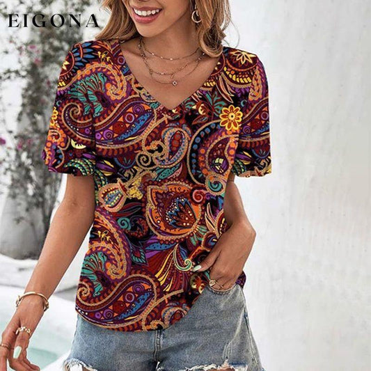 Ethnic Abstract Print T-Shirt Multicolor best Best Sellings clothes Plus Size Sale tops Topseller