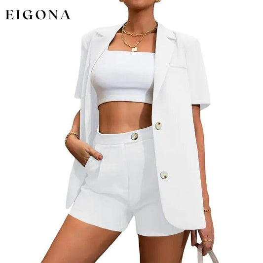 2-Piece Set: Women's Solid Color Blazer Shorts White __stock:200 clothes refund_fee:1200 tops