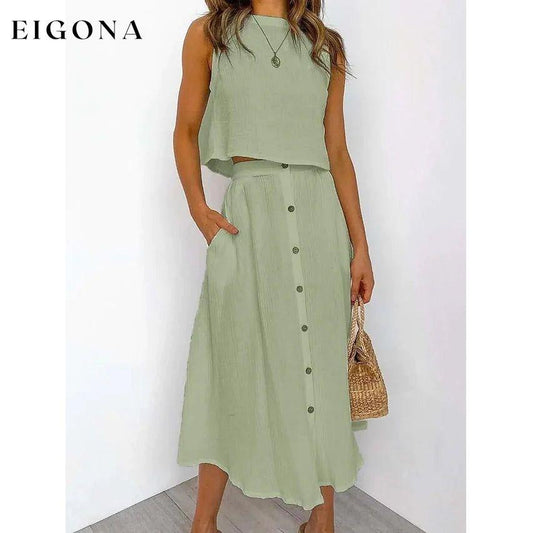 2-Piece Set: Women's Solid Color Casual Dress Green __stock:200 casual dresses clothes dresses refund_fee:1200