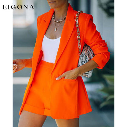 2-Piece: Women's Basic Shirt Collar Blazer Orange __stock:200 Jackets & Coats refund_fee:1200