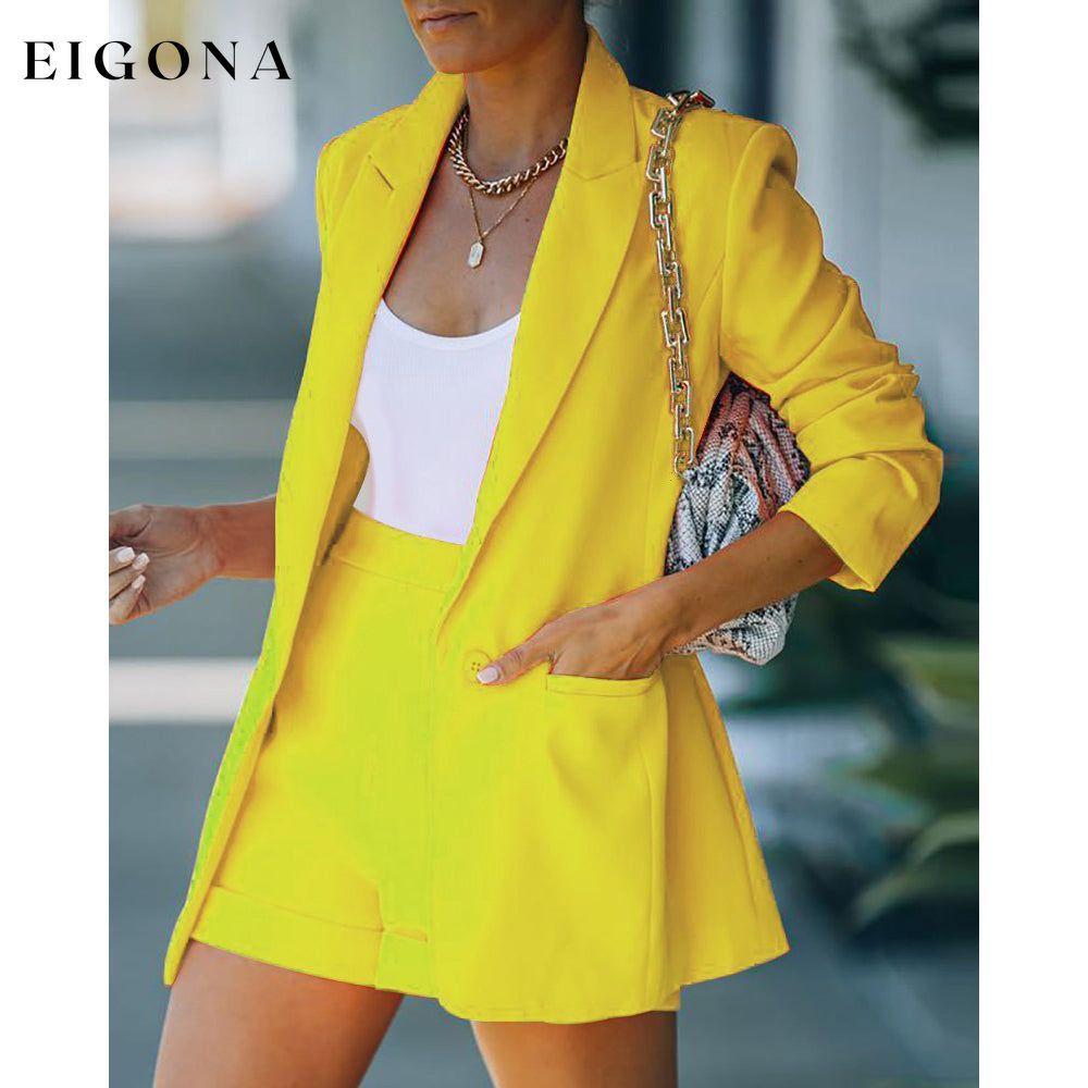 2-Piece: Women's Basic Shirt Collar Blazer Yellow __stock:200 Jackets & Coats refund_fee:1200