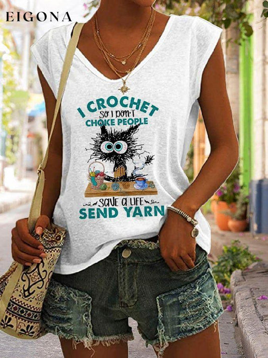 Funny Cat I Crochet So I Don't Choke Print T-Shirt roe