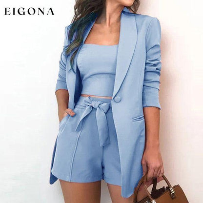 3-Piece Set: Women Fashion Blazer Set Blue __stock:200 clothes refund_fee:1200 tops