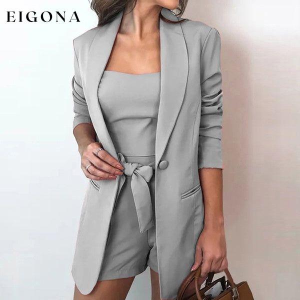 3-Piece Set: Women Fashion Blazer Set Gray __stock:200 clothes refund_fee:1200 tops