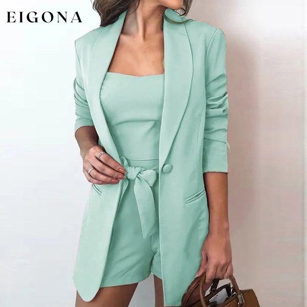 3-Piece Set: Women Fashion Blazer Set Green __stock:200 clothes refund_fee:1200 tops