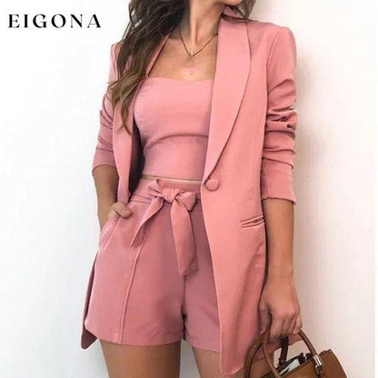 3-Piece Set: Women Fashion Blazer Set Pink __stock:200 clothes refund_fee:1200 tops