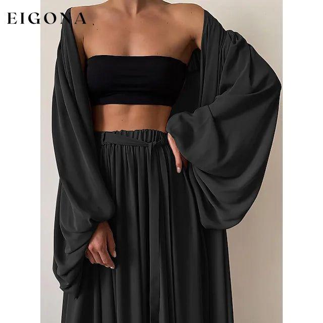 3-Piece Set: Women's Boho Solid Color Plus Size Black __stock:200 casual dresses clothes dresses refund_fee:1800