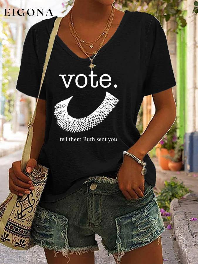 Women's Feminist Ruth Bader Ginsburg Vote Tell Them Ruth Sent You Print Casual T-Shirt roe