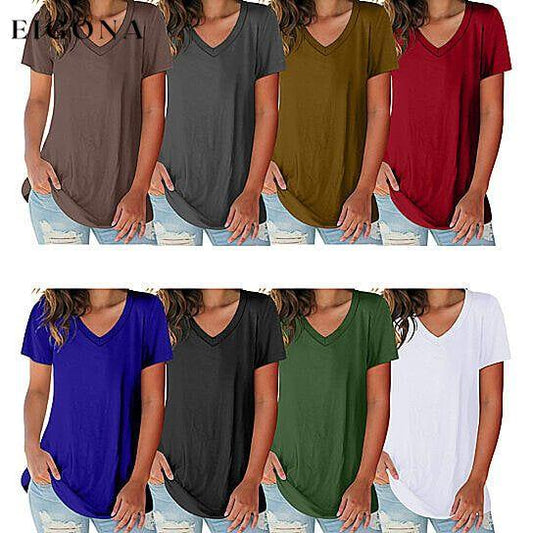 5-Pack: Ladies Ultra Soft Cotton Blend Basic V-Neck Short Sleeve Shirts __stock:1000 clothes refund_fee:1200 tops
