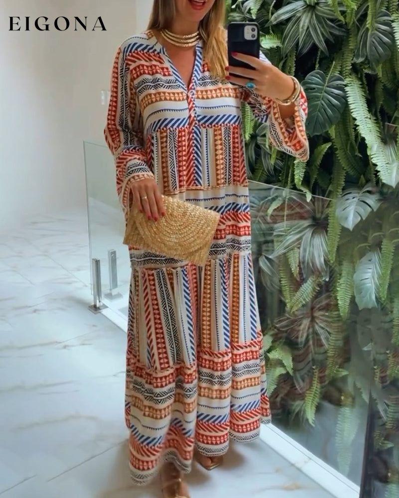 Colorful geometric print V-neck dress casual dresses spring summer vacation dresses