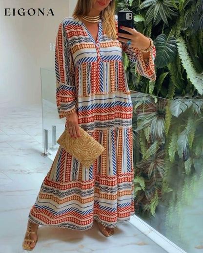 Colorful geometric print V-neck dress casual dresses spring summer vacation dresses