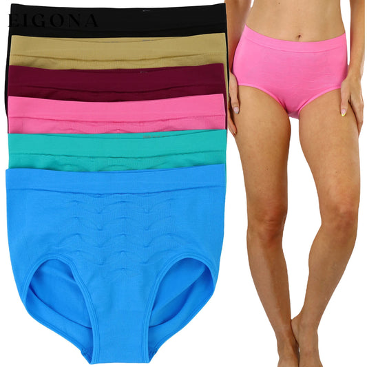 6-Pack: ToBeInStyle Women's Comfortable Bikini Brief Panties Front Ribbed Waves __stock:100 lingerie refund_fee:1200
