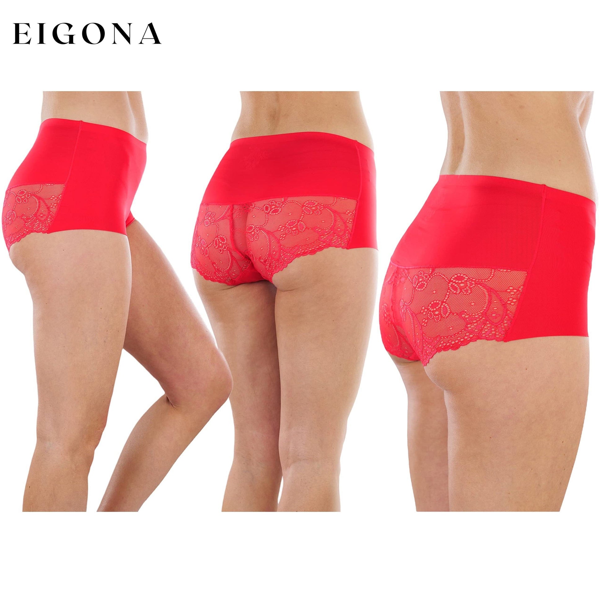 6-Pack: Women's High Waisted Seamless Laser Cut Half Lace Cut Off Back Panties __stock:100 lingerie refund_fee:1200