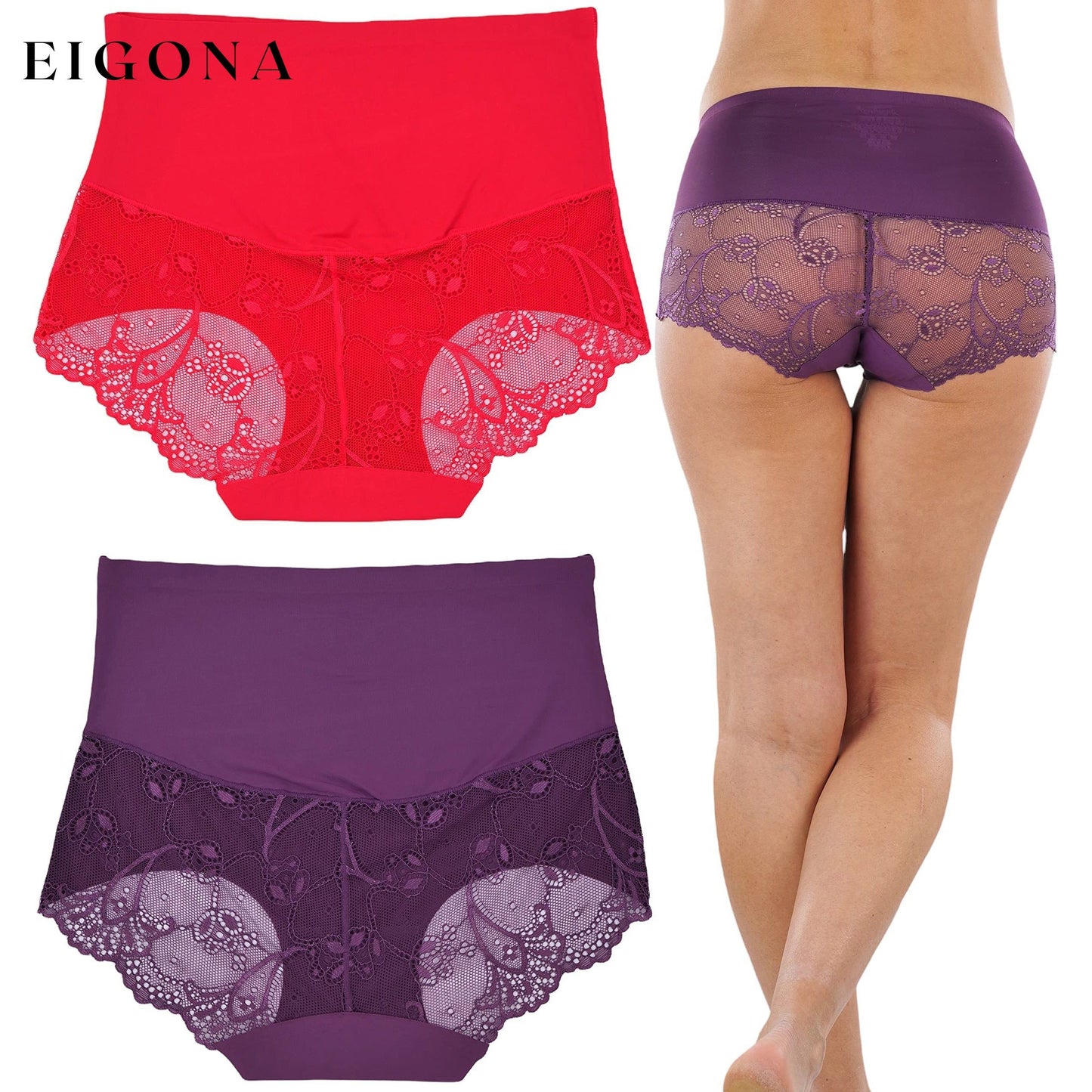 6-Pack: Women's High Waisted Seamless Laser Cut Half Lace Cut Off Back Panties __stock:100 lingerie refund_fee:1200