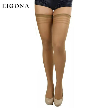 6-Pack: Women's Striped Top Classic Thigh High Stockings Dark Beige __stock:550 lingerie refund_fee:1200