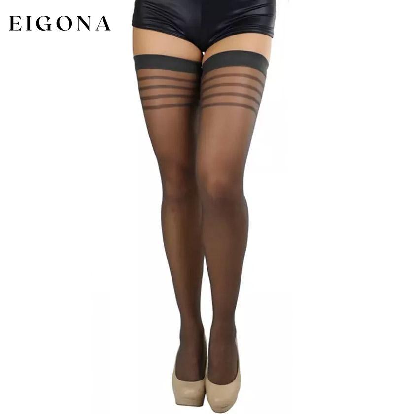 6-Pack: Women's Striped Top Classic Thigh High Stockings Off Black __stock:550 lingerie refund_fee:1200