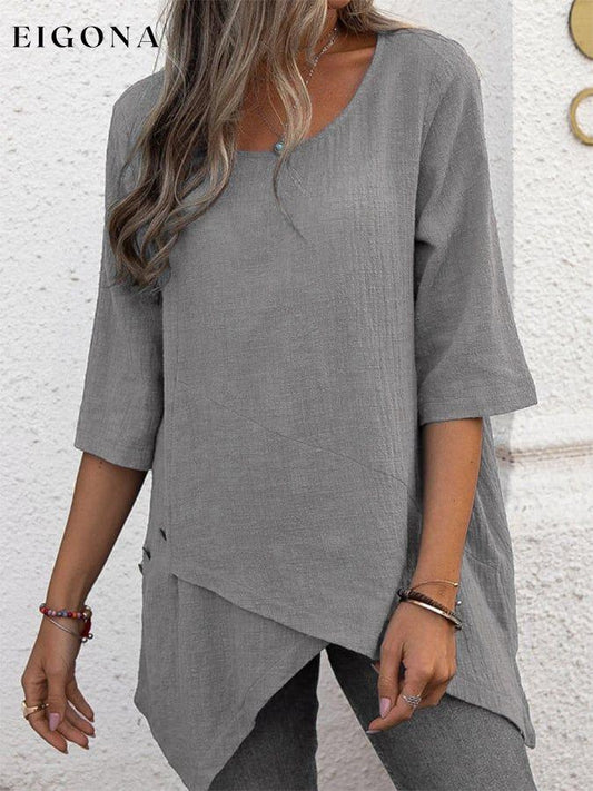 Solid Color Mid-Sleeve Irregular Top