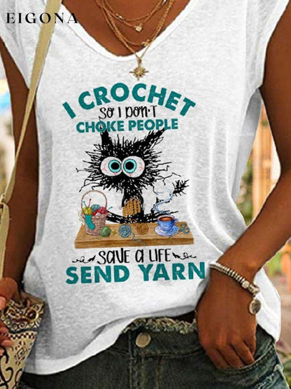 Funny Cat I Crochet So I Don't Choke Print T-Shirt roe