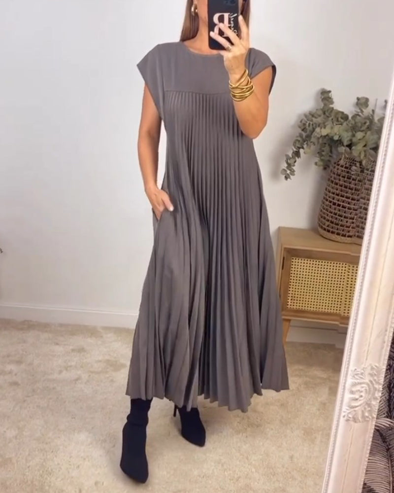 Sleeveless pleated simple solid color dress Gray 2023 f/w 23BF casual dresses spring summer
