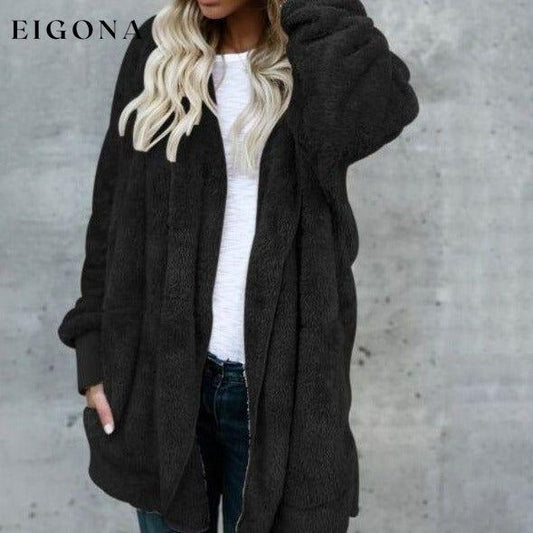 Autumn Winter Jacket Female Coat Causal Soft Hooded Pocket Fleece Black __stock:50 Jackets & Coats refund_fee:800